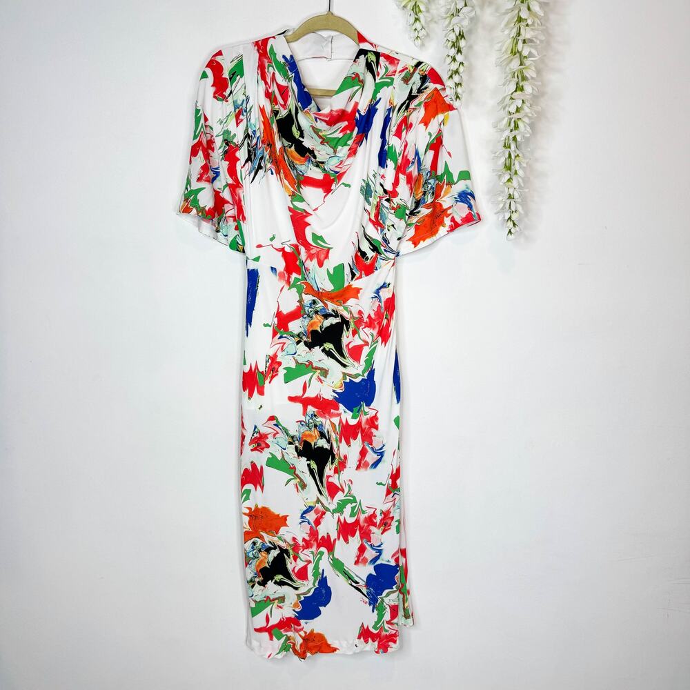 KAREN MILLEN abstract floral draped maxi dress open back 3266